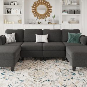 Modular Sectional Sofa, Convertible U Shaped Sofa Couch with High Density Memory Foam, 6 Seat Comfy Modular Sofa Couch for Living Room, Modern U Shaped Sectional Sofa, Dimgrey(Dimgrey)
