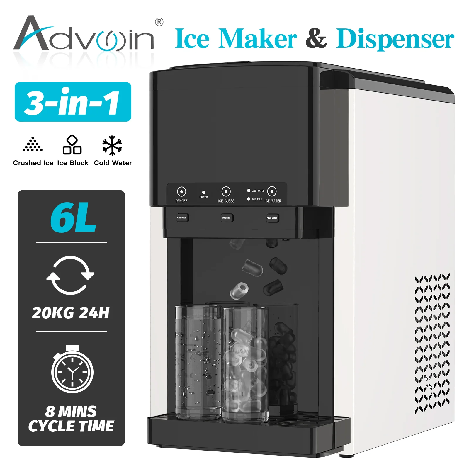 5cb799658aa43457d9028e964e3806446105032c3681e3631bdb05fa9c1c08b2 3-in-1 Ice Maker with Cold Water Dispenser(Black)