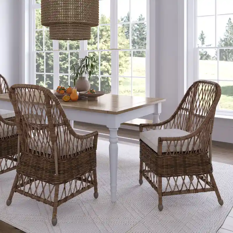 5cbc854c0b37e56746b8656e1a9e3ccc0ba8aa3e939751b0e83fd101ab370112 Bayside Curvilinear Rattan Cushioned Dining Chair by East at Main - 22x23x39(22x23x39 - Single - Grey - Dining Height)