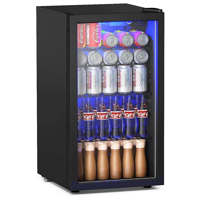5ccb2fe24b5dc3a5b7a54d1f3515500f9aca5b7cee50eb5c7c3bd33846febbce 2-in-1 Mini Beverage Cooler Refrigerator Built-In Freestanding 120 Cans Beer Drinks Wine Fridge with Glass Door(Default Title)