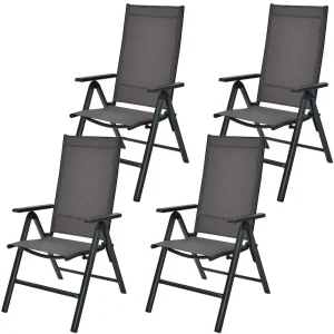Costway 4PCS Patio Folding Dining Chairs Aluminium Adjustable Back - See details(Grey/See Details/Set Of 4)