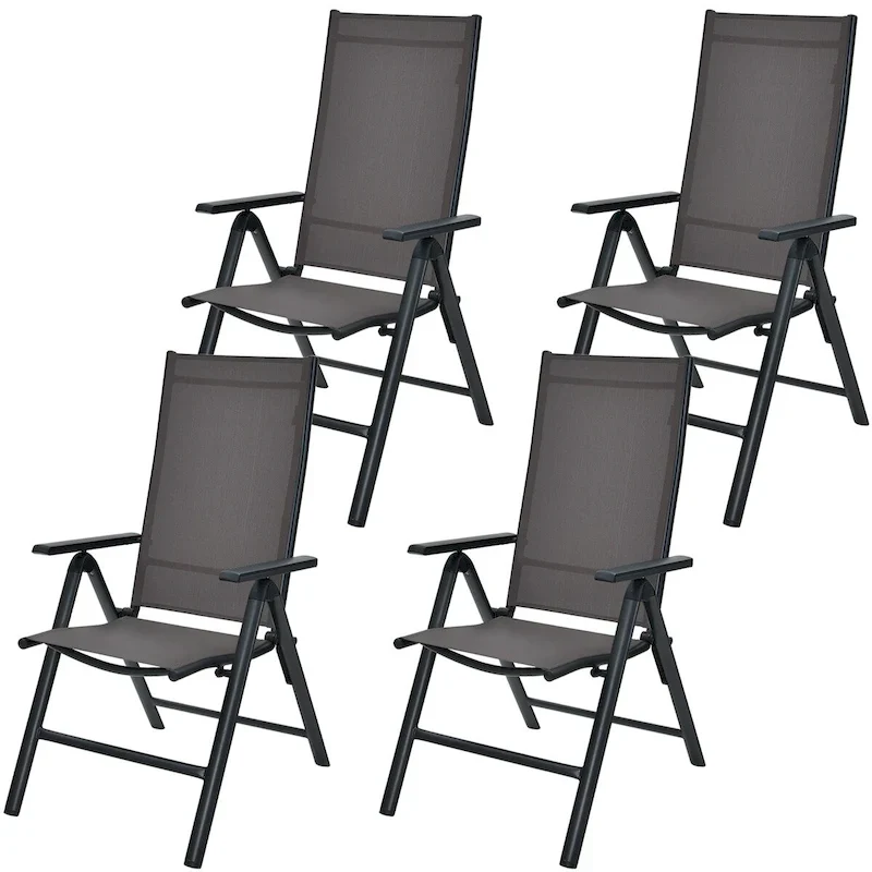 5cdefb7a3bc88b0407316aacc3f225ad14a757e18aaf8511e4bfe2db3af03382 Costway 4PCS Patio Folding Dining Chairs Aluminium Adjustable Back - See details(Grey/See Details/Set Of 4)