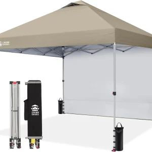 CROWN SHADES 10x10 Pop Up Canopy with 1 Side Wall - Beach Tent with One Push Setup - Outdoor Sun Shade for Events, Parties, Camping - Gazebo with STO-N-Go Cover Bag (White)(Forest Green/12x12FT)