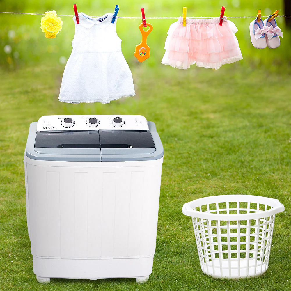 5d288c9d799ac1ec4e1dce58777fc6e2d2078a70d9e9d4dea5d30083e299c518 Portable Twin Tub Washing Machine 5KG with Timer - Devanti