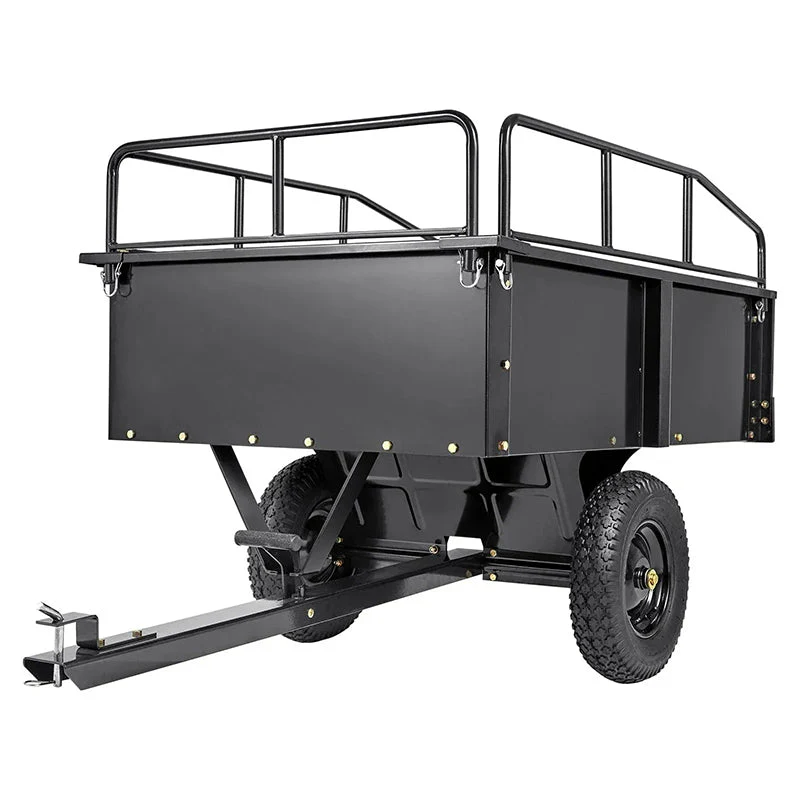 5d3f08fce91021f8f6b350c75e39e7784a32aec9c2919ecd085cd5f4d61acd52 Heavy Duty ATV Trailer Steel Dump Cart, 750-Pound 15 Cubic Feet, Garden Utility Trailer with Removable Sides for Riding L(750 Pound)