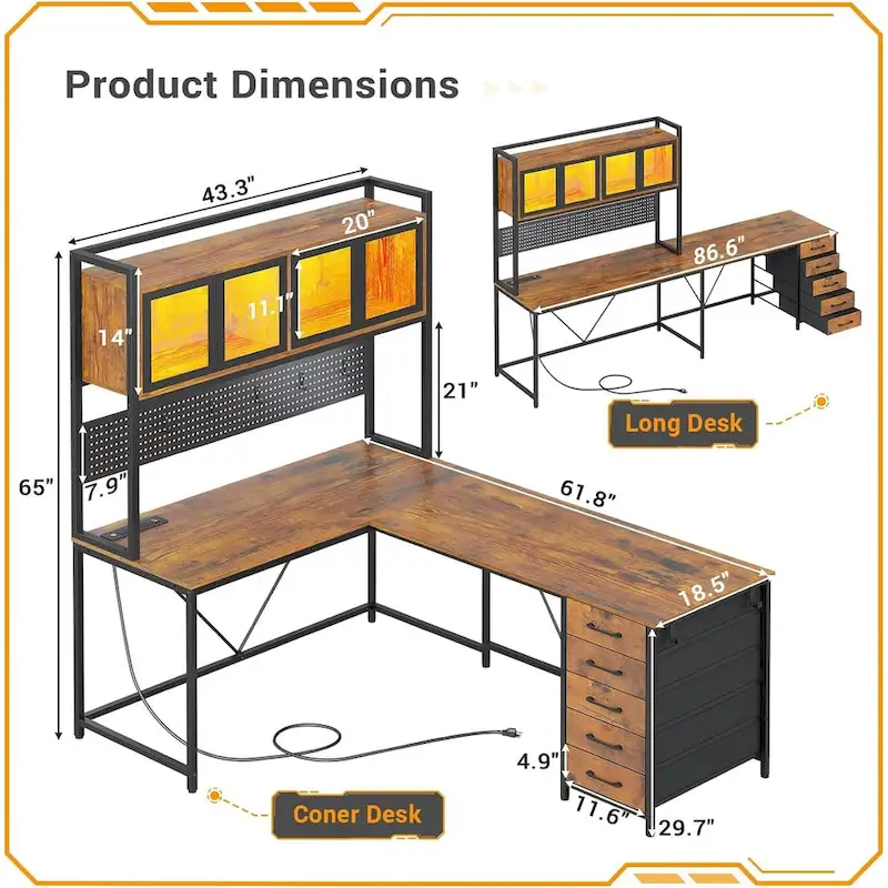 5d6bdd32f553a03a2450a4e9017910b6f3ce06e4150702e42d5c537bc55a3b67 L Shaped Gaming Desk Computer Desk Pegboard 5 Drawers Storage Shelf(Brown)
