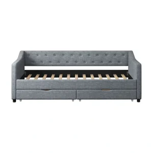 Twin Size Daybed with Drawers Upholstered Tufted Sofa Bed(Light Grey)