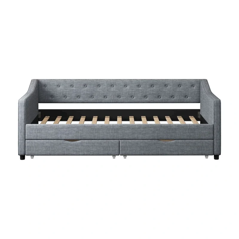 5d6c751397f79a7ffd632f748c1c1a341537b45bf48a795d3225fcb56463277a Twin Size Daybed with Drawers Upholstered Tufted Sofa Bed(Light Grey)