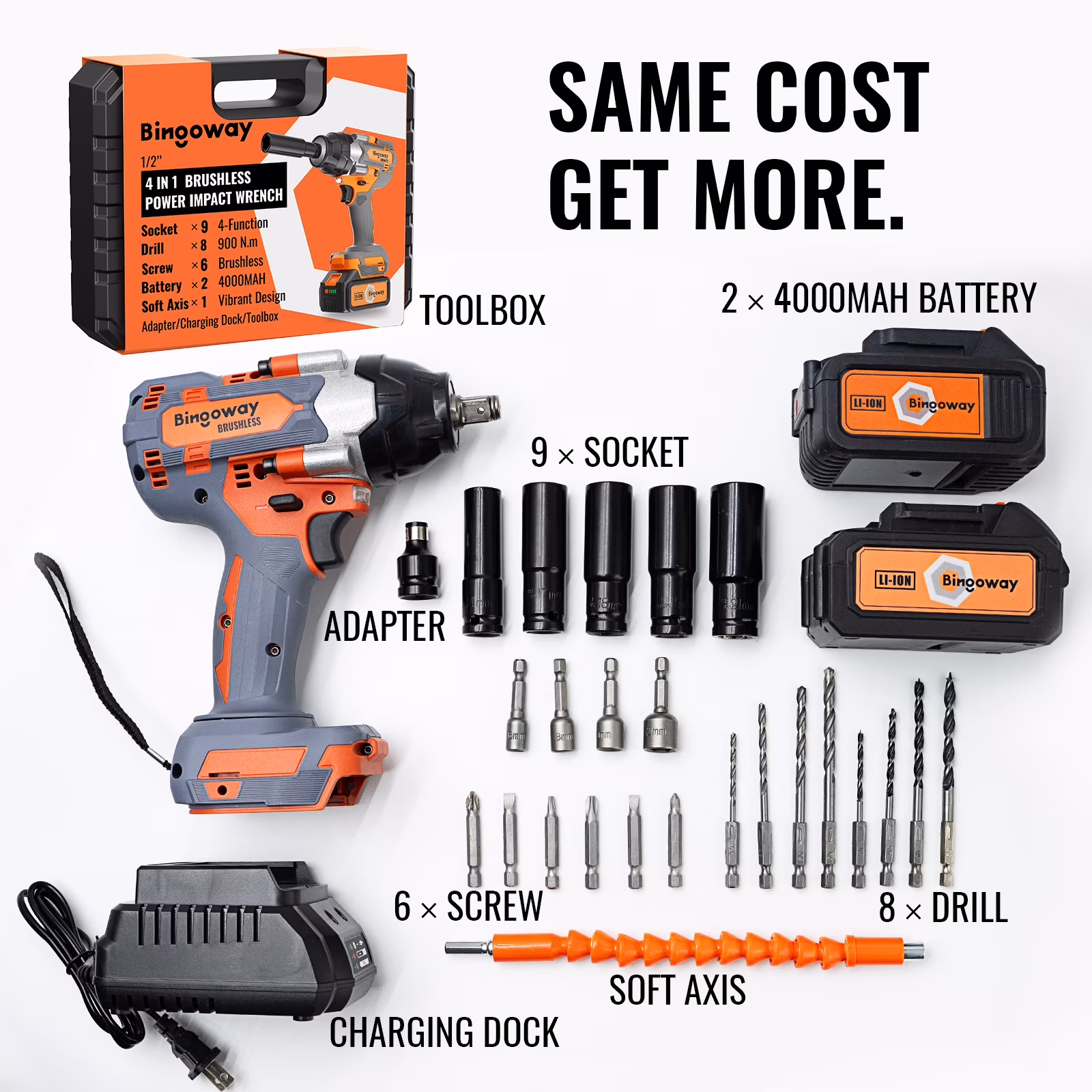 5dbd3dc36ee6005a9e55a1eeeab3a3e6befd87a91bff8a7c5a3f2fe052179bb9 900N.m Brushless Impact Wrench, 21V Cordless Electric Impact Gun 1/2 Inch, High Torque Impact Driver, 2 × 4.0Ah Impact Dril Tool Set, 5 Sockets,8 Drill,10 Screws, Variable for Car Truck Mower Repair