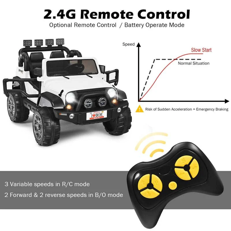 5de1ff641589a64c662d0abd9b265cacaabe0003e7fc6904981205bc677e4e08 2-Seater Kids Ride on Truck, 12V Battery Electric Toddler Motorized Vehicles Riding Toy Car with Remote Control(White)
