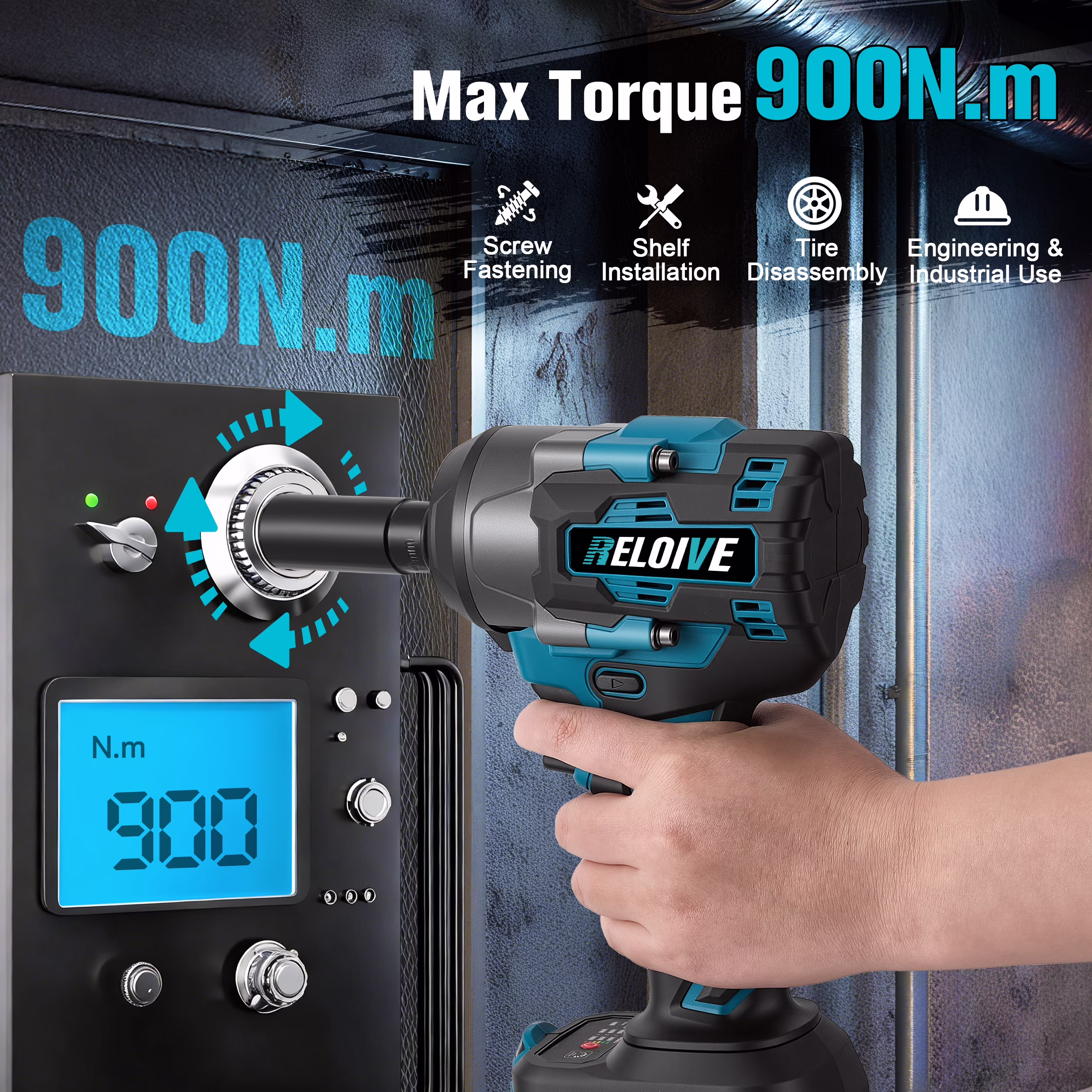 5e3142f495eece45349a89142409d5dcb00a568035cd81cebc20011d3f6138f8 RELOIVE Cordless Impact Wrench Kit,663.8 FT-lbs(900N.m) Max Torque,1/2" Heavy-Duty Brushless Motor,4-IN-1 Electric Impact Driver,2 x 4.0Ah Batteries for Car Home Repair