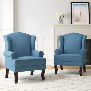 2 Set Traditional Wingback Accent Chairs Upholstered Armchair(Light Camel)