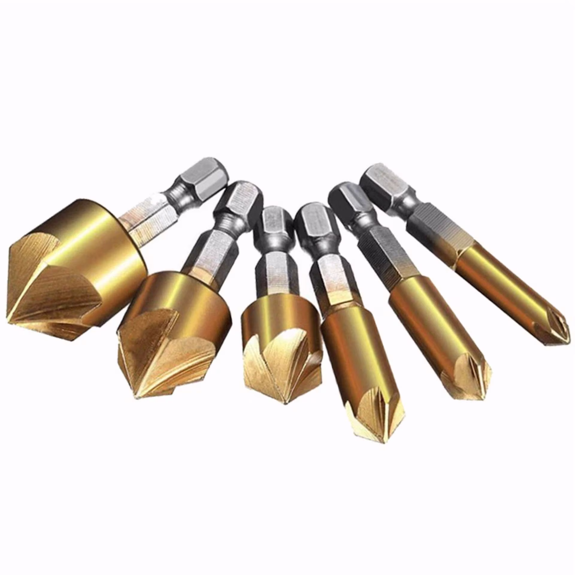 6X Countersink Tool Bit Set 1/4'' Hex Shank Counter Sink For Steel Metal Wood H