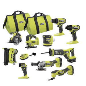 2025 RYOBI ONE+ 18V Cordless 10-Tool Combo Kit with 3 Batteries and Charger PCK750KN