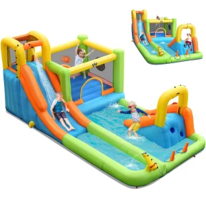 8-in-1 Giant Water Park Bounce House Inflatable Water Slide with Trampoline, Climbing Wall, Splash Pool, Water Gun  Sprinker