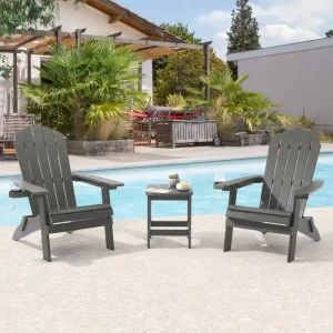 Bonosuki Set of 2 Folding Adirondack Chair Patio Fire Pit Chair(Charcoal)