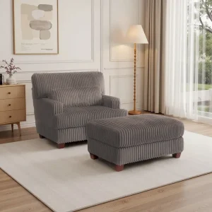 Oversized Chaise Longue Accent Chair with Ottoman(Dark Camel)