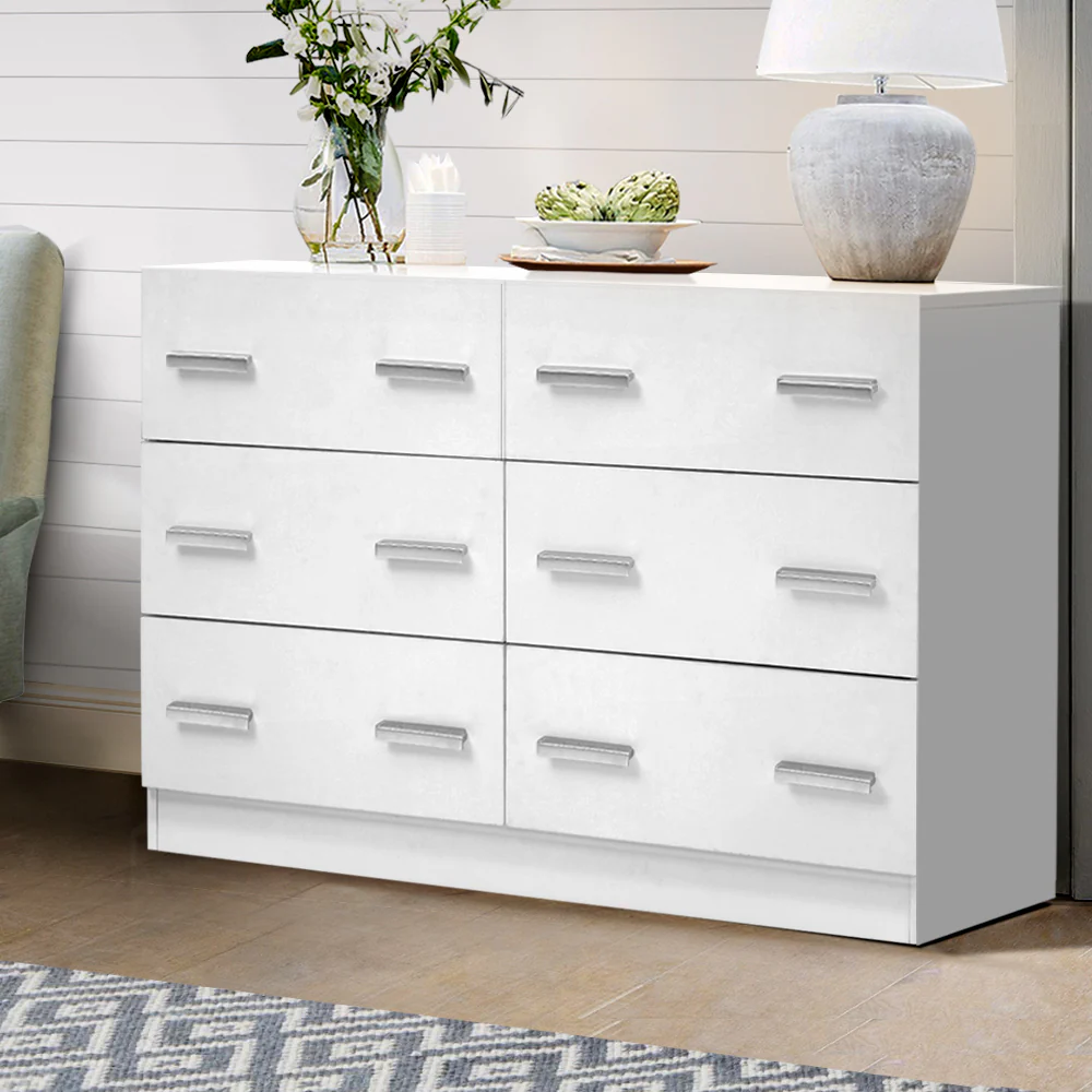 60729a3229396fd914c069c139637d509f267e762271d5304d6ef181c6cc6d3b Stylish White 6-Drawer Lowboy Chest - Artiss VEDA