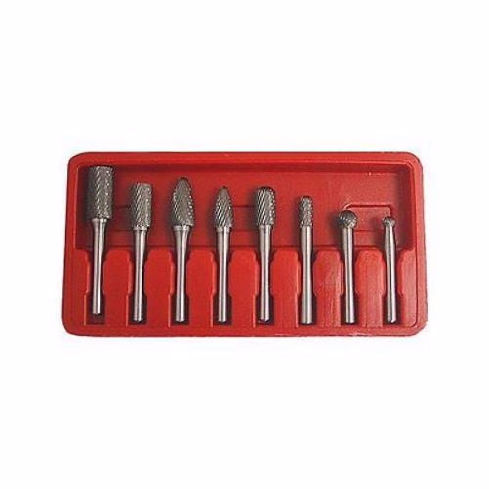 8pc GRIP Dual Carbide Rotary Burr Set Double Cut 1/4" Shank in Case Holder 35133