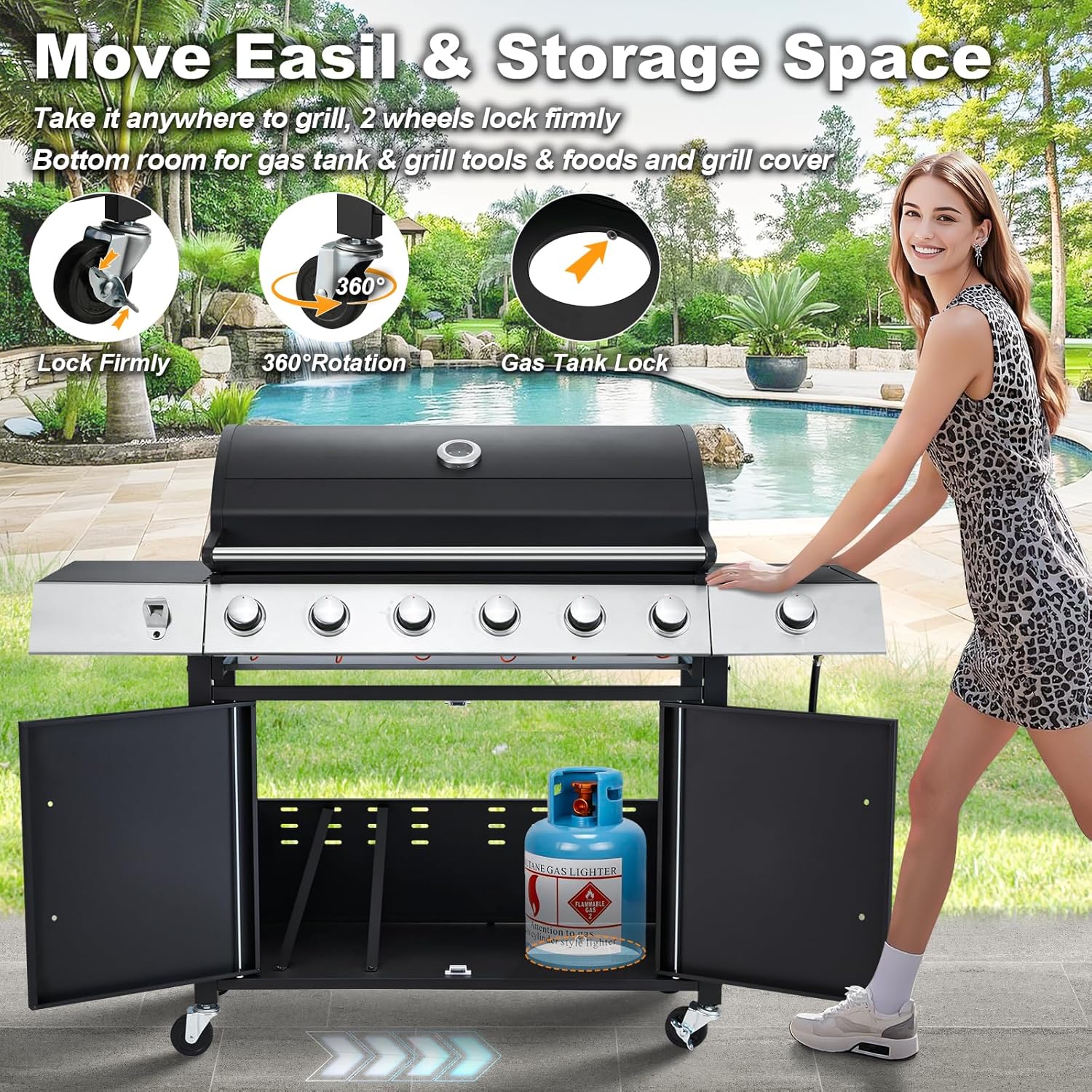 61d6322598b8b35e43ff9aa8bc86ba2ee38eb5cd3912e5d184fe41ce9d78c83a Upgraded 4 Burner BBQ Propane Gas Grill with Cast Iron Grates Side Stove, 44,000 BTU Stainless Steel Burner Barbecue Grill for Patio, Camping, Outdoor Cooking MELLCOM(4+1 Burner)