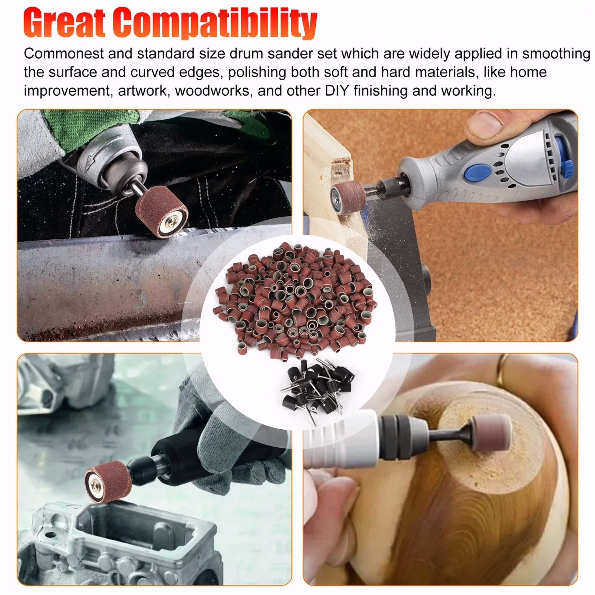 626382dbcbf10c06c42566e4b90174a3471ab30ed239023817f987599160ed4c KNACK - 384Pcs Sanding Drum Nail Sander Drill Bit Kit For Dremel Accessories Rotary Tool
