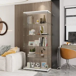 Glass Display Cabinet with 5 Shelves Double Door(Black)