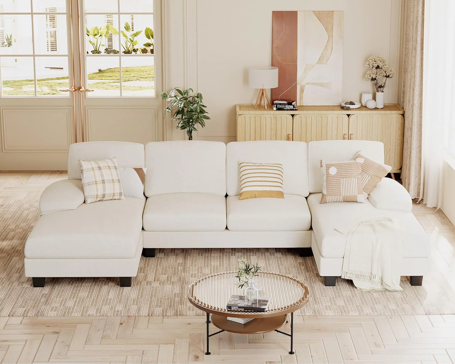 62b8a3e8aa2e12ad9fd1e92e9efde76322ff27a0c72d15ee4007ab35de2e31e0 Sectional Couches for Living Room, U Shaped Couch with Chenille Fabric, 4 Seat Modern Sofa with Removable Pillows for Apartment and Small Space (Fabric, Grey)(White)