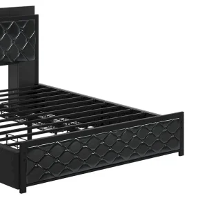 Moasis Queen Size PU Bed Frame LED Upholstered Platform Bed Frame(QUEEN)