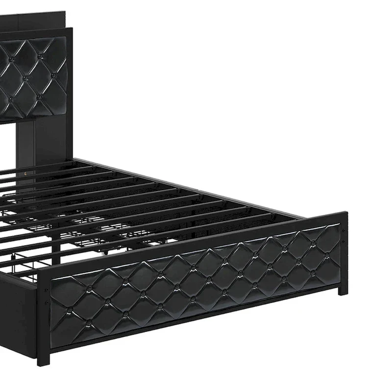 62ed255e489df8f6faacf38e887a82d893c5159da13600a4d9f116edbd5b2d06 Moasis Queen Size PU Bed Frame LED Upholstered Platform Bed Frame(QUEEN)