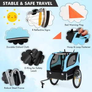 Pet Bike Trailer Holds 40kg Bicycle Trailer for Small  Medium-Sized Dogs(Blue)