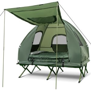 5-in-1 Tent Cot 2-Person Portable Outdoor Camping Tent Combo with Air Mattress Sleeping Bag  Sunshade(Default Title)