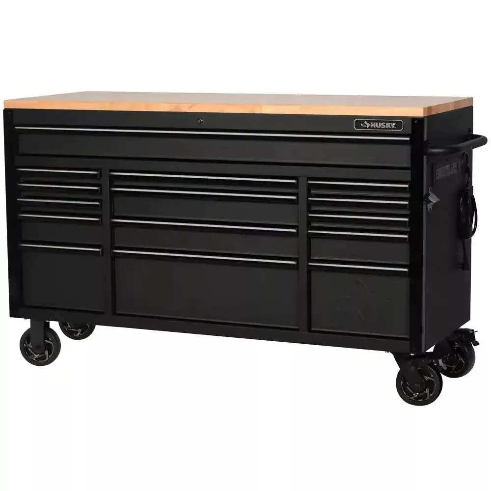 640a15c6897df09ae11f835ddfa82bdfaff1dd9c72ca31cdad4dbd5406fde21c Heavy Duty 61 in. W x 23 in. D 15-Drawer Mobile Workbench with Solid Wood Top