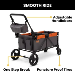 Jeep Sport All-Terrain Stroller Wagon by Delta Children Includes Canopy Parent Organizer(Grey/Bonfire)