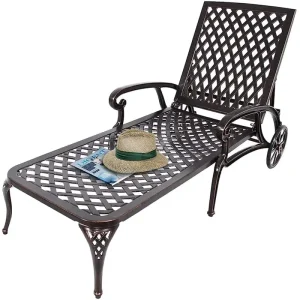 Aluminum Outdoor waterproof Chaise Lounge Chair With Wheels Adjustable Reclining(Tan)