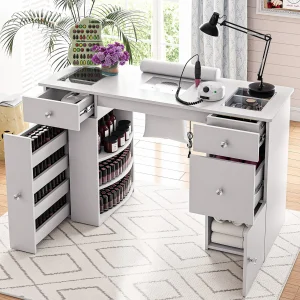 Manicure Table Glass Top w/Dust Collector(White)