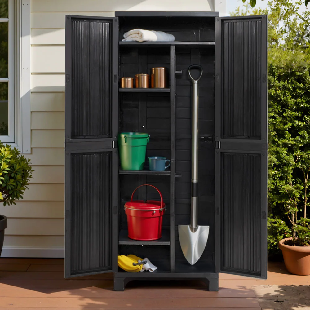 64899d8fe71b1243c9540d207c060ccf4e0d3ad6da2cf34eef474e0316455fb5 Gardeon Outdoor Storage Cabinet Box 173cm Lockable Cupboard Sheds Garage Adjustable Black