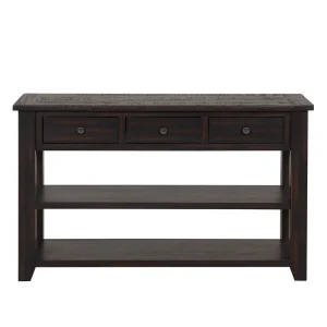 Wood Console Table with 3 Storage Drawers and 2 Shelves(Green)