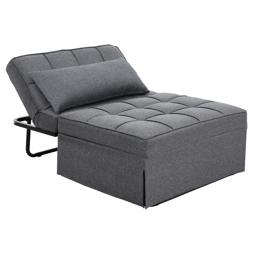 64d925ee91ddd83aeb038a9683c2da1bd11254ec09f57ae9f5bc635e20d16032 Artiss Sofa Bed Lounge Convertible Ottoman 1 Seater Couch Recliner Linen Grey