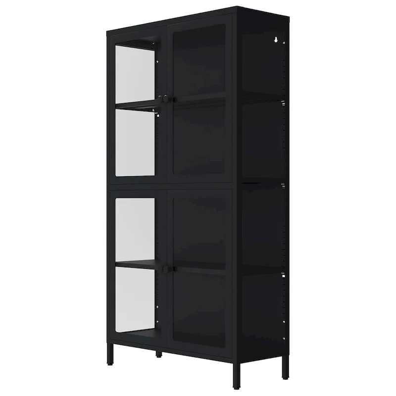 6500f65815f467c547cb7e97341f2ce05b1fca154b74ed8f35cca1219f8a1ec4 Four Glass Door Storage Cabinet with Adjustable Shelves and Feet Cold-Rolled Steel Sideboard Furniture(Black)