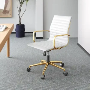 LUXMOD Ribbed Home Office Computer Chair Desk Chair(Goldwhite)