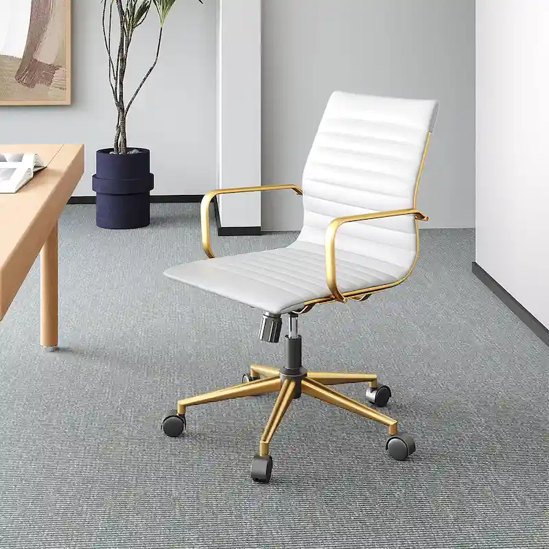654b77107f03e717e46fae6c7f6264a05fb8c714a83bd97b50a08b1cc17c923f LUXMOD Ribbed Home Office Computer Chair Desk Chair(Goldwhite)