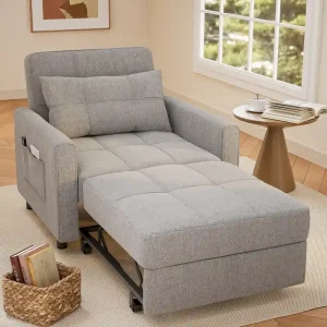 3-in-1 Pull-Out Sofa Bed Sleeper Chair , Convertible Adjustable Foldable Upholstered Lounge Couch(Dark Grey)