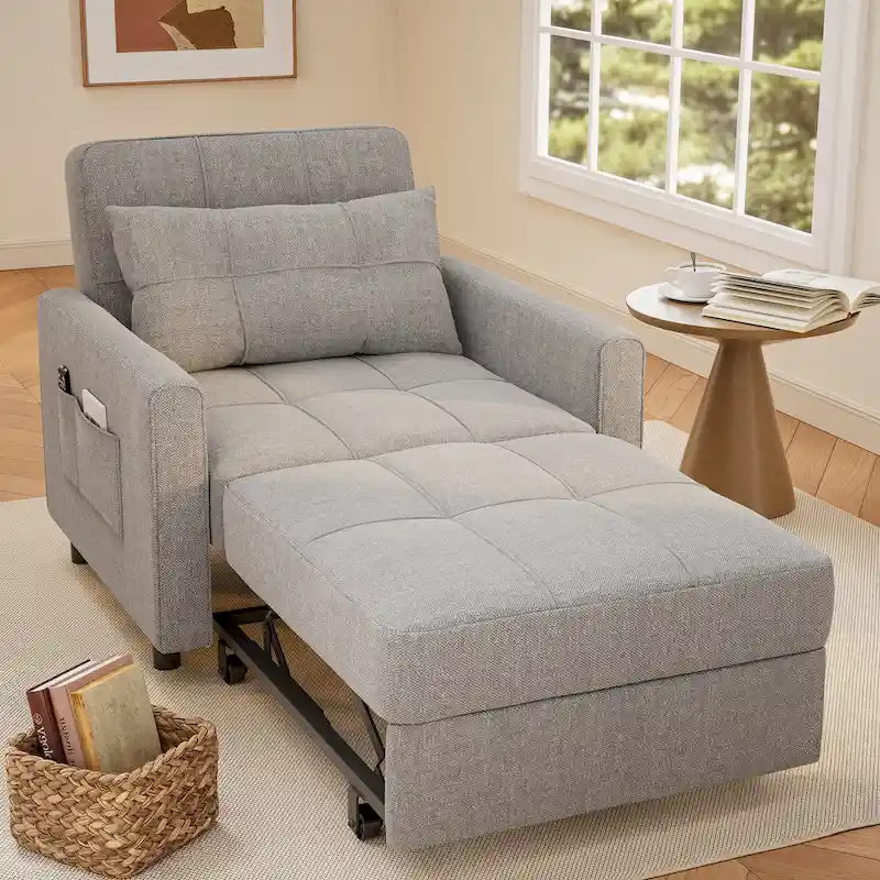 6603144ccfb471640f473b6c970ee33ae4f8f7b8d0f48afb2de5219d726529d9 3-in-1 Pull-Out Sofa Bed Sleeper Chair , Convertible Adjustable Foldable Upholstered Lounge Couch(Dark Grey)
