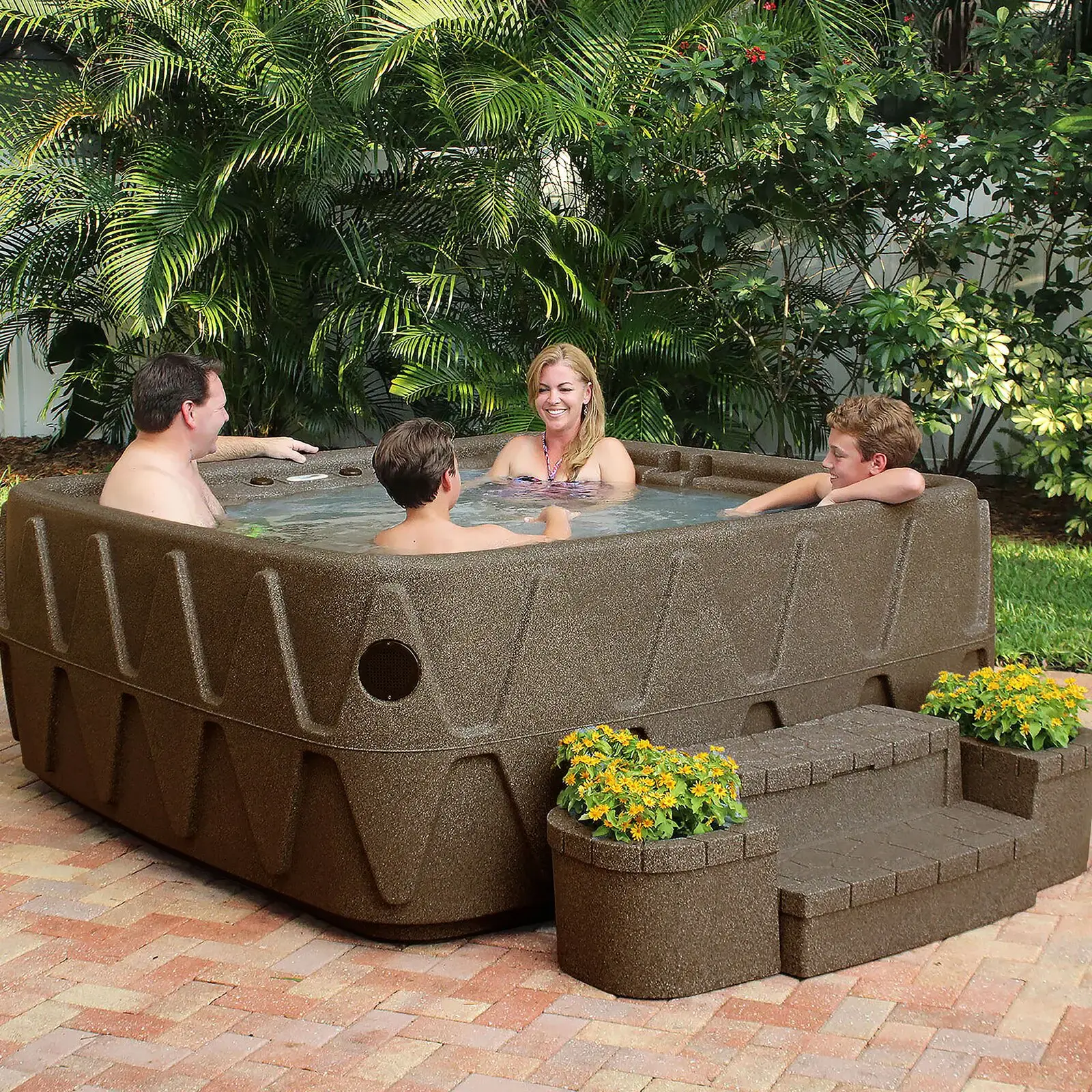 66a7d3db6623495cc1e674f9111e6eff77c89d52f24477a55497162f68649c27 Aquarest Spas,Jet Square Plug And Play Hot Tub with Ozonator(Brownstone)