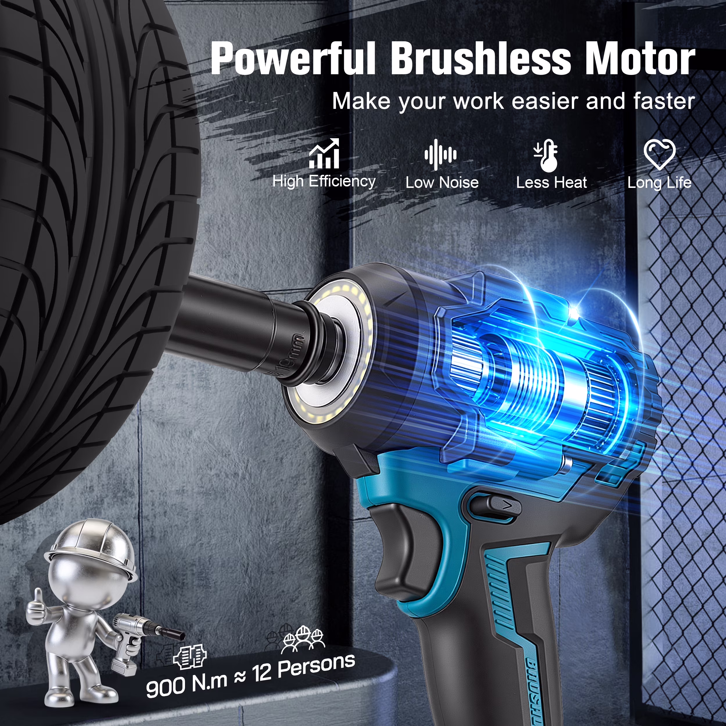 66a9fb2ab5ad26d2d3afbd2c5f0bfd8209f9ec1b2e1affd7fa4c5343061b3c37 RELOIVE Cordless Impact Wrench Kit,663.8 FT-lbs(900N.m) Max Torque,1/2" Heavy-Duty Brushless Motor,4-IN-1 Electric Impact Driver,2 x 4.0Ah Batteries for Car Home Repair