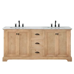 Hervas Bath Vanity with Natural Marble Top without Mirror(72in./Carrara Marble Top)