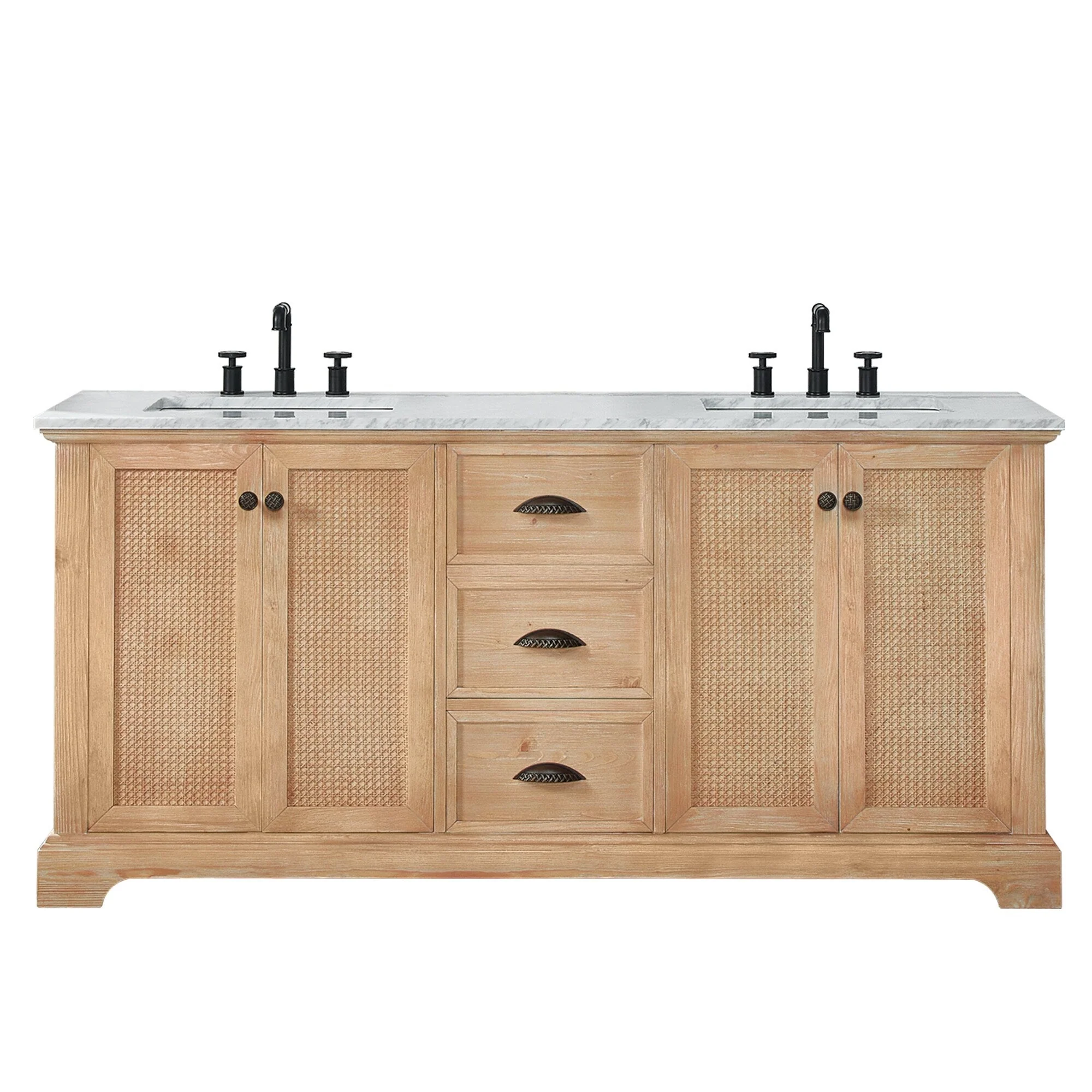 671458a0f154a458a80622405eba0c422b623461185e4e2eecf373b6de54fda3 Hervas Bath Vanity with Natural Marble Top without Mirror(72in./Carrara Marble Top)
