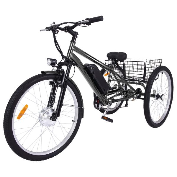 675ea74e6fba7f6dd9efcc77decb1df7ab1045015311fde278f2db74284d93a7 26 Inch Adult 3 Wheel Electric Tricycle with Basket, Fat Tires,7 Speeds,350W Powerful Motor, 36V 10Ah Removable Battery Dark Gray(Dark Gray/26 Inch)