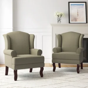 2 Set Traditional Wingback Accent Chairs Upholstered Armchair(Light Camel)