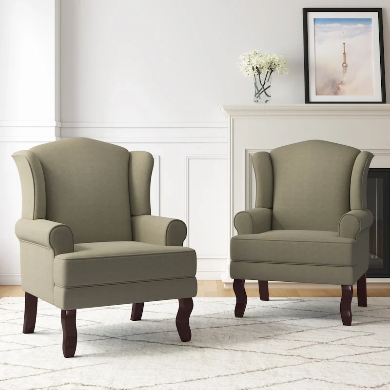 676ae6ae9e9aa576773036ba41d2735c17ea34760dd4956e2b8de1f8c94c34f3 2 Set Traditional Wingback Accent Chairs Upholstered Armchair(Light Camel)